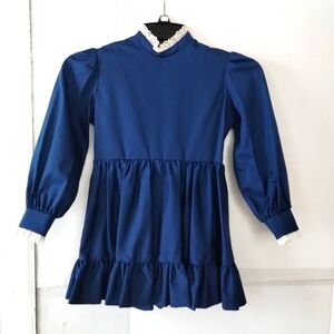 Dorissa Of Miama Navy Blue Dress LaceTrim Kids SZ 6 Retro Fomal Wedding Guest